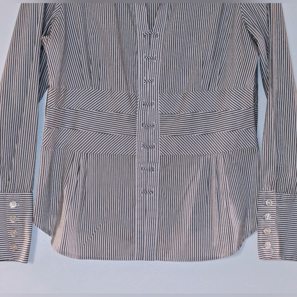 Unique details! Etcetera black & white striped dressy shirt - Size 14 - Picture 2 of 10